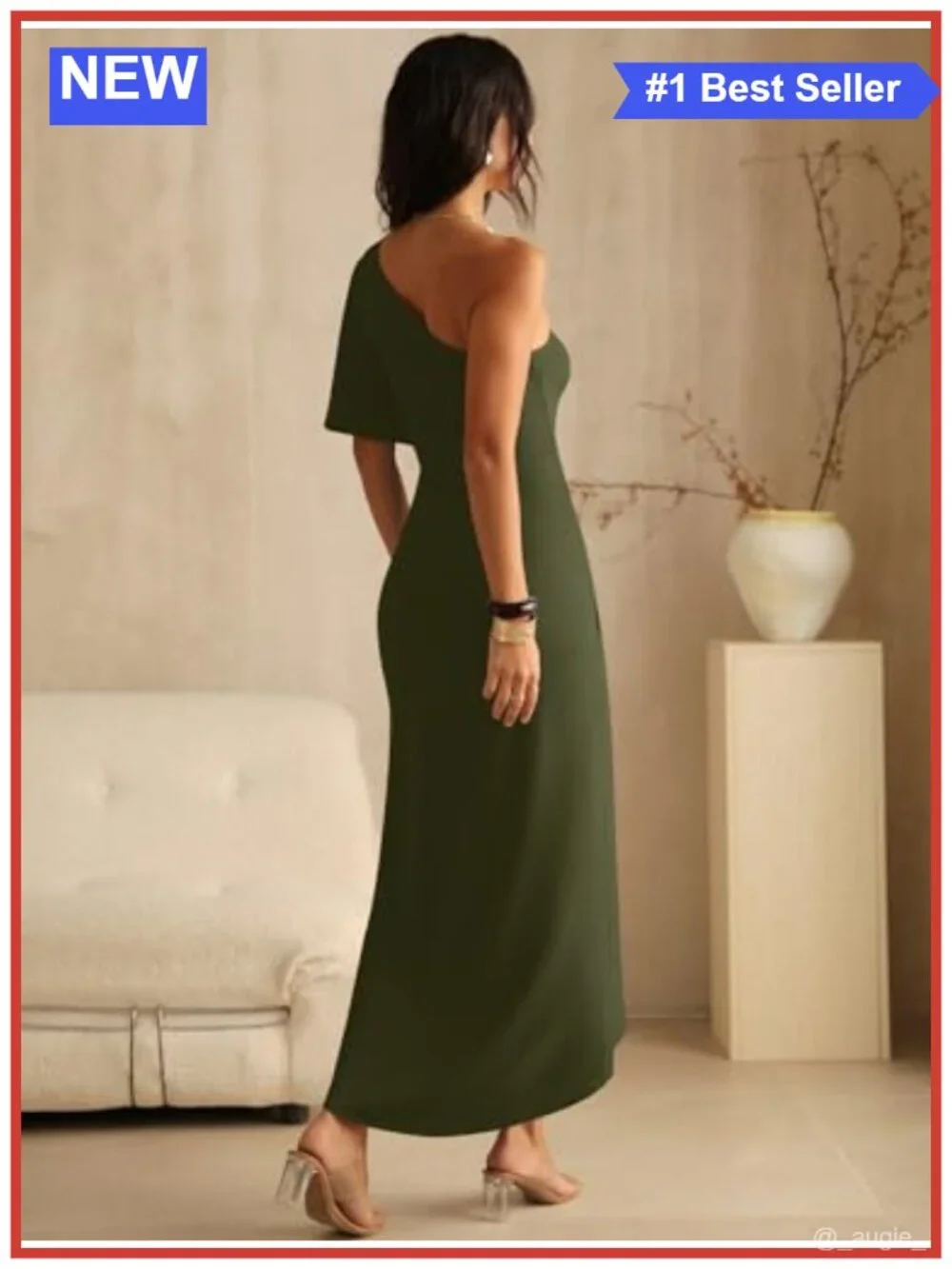 Women's One Shoulder Midi Dress Empire Waist Ruffle Cape Sleeve Side Slit